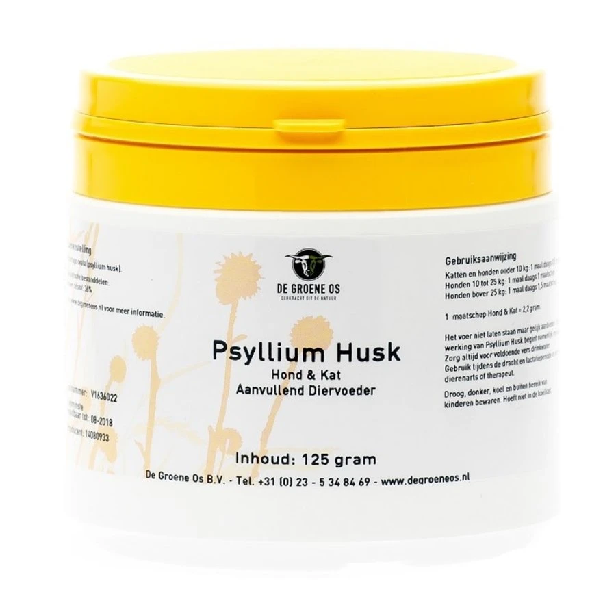 De Groene Os Psyllium Husk Hond & Kat 125gr 3 De Groene Os Psyllium Husk Hond & Kat 125gr